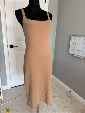 Zara Tan Knit Square-Neck Midi Dress